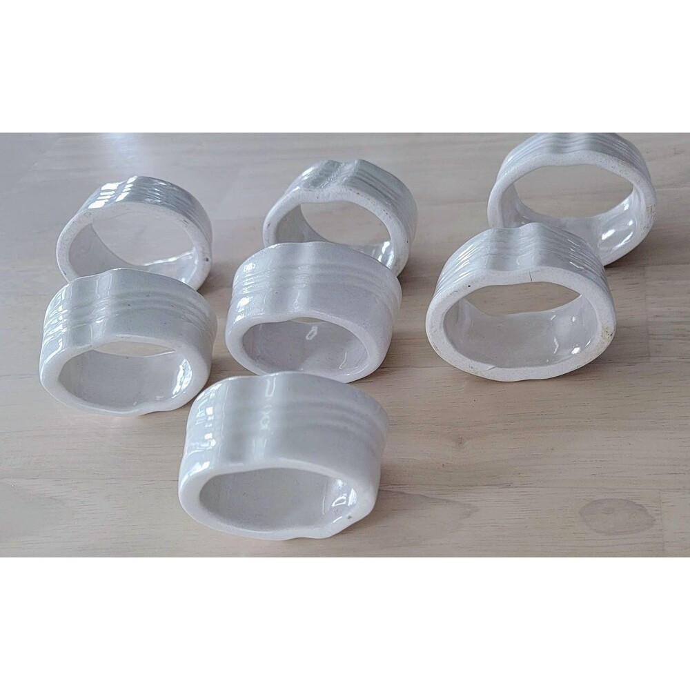 Ceramic Napkin Rings White/Cream - Set of 6 Farmhouse Decor Neutral Decor